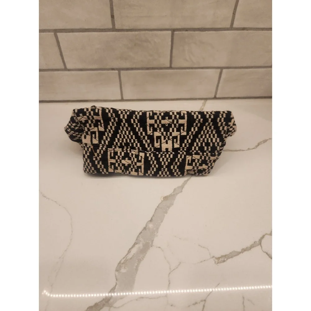 Lovestitch Black and Cream Colorful Pom Poms Boho Makeup Bag Pouch Made in India